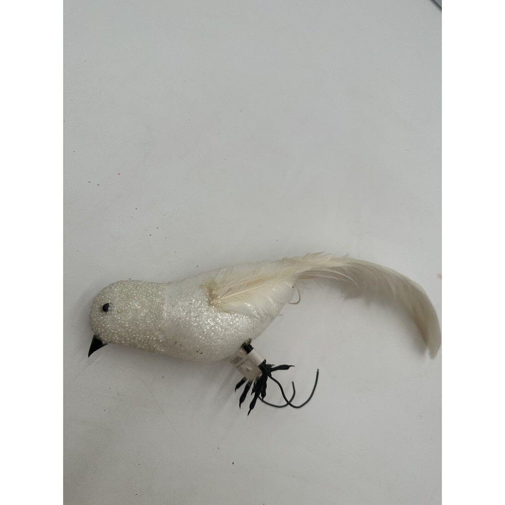 Vtg X Gallerie Bird Ornament White Glitter Feather Tail Wings Plastic